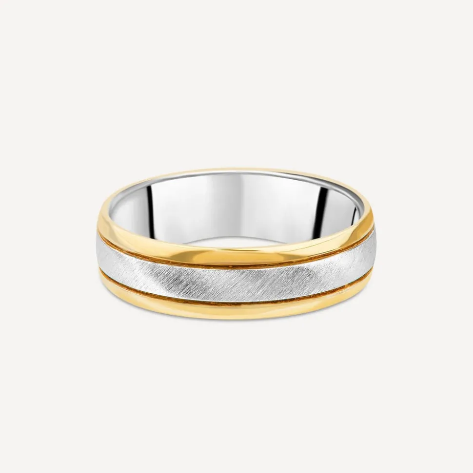9ct Yellow Gold Silver 6mm Matte Polished Men's Wedding Ring