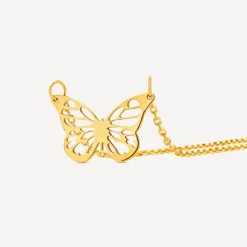 9ct Yellow Gold Small Polished Butterfly Necklet