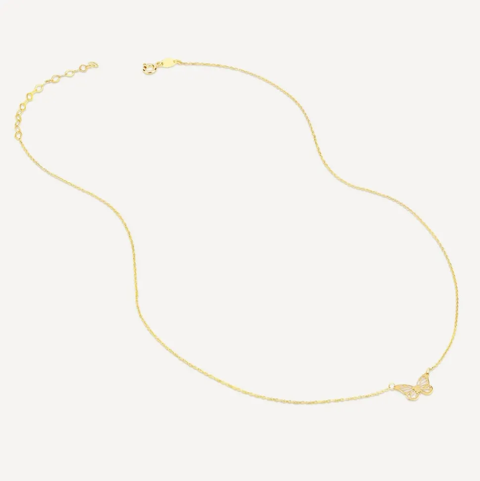 9ct Yellow Gold Small Polished Butterfly Necklet