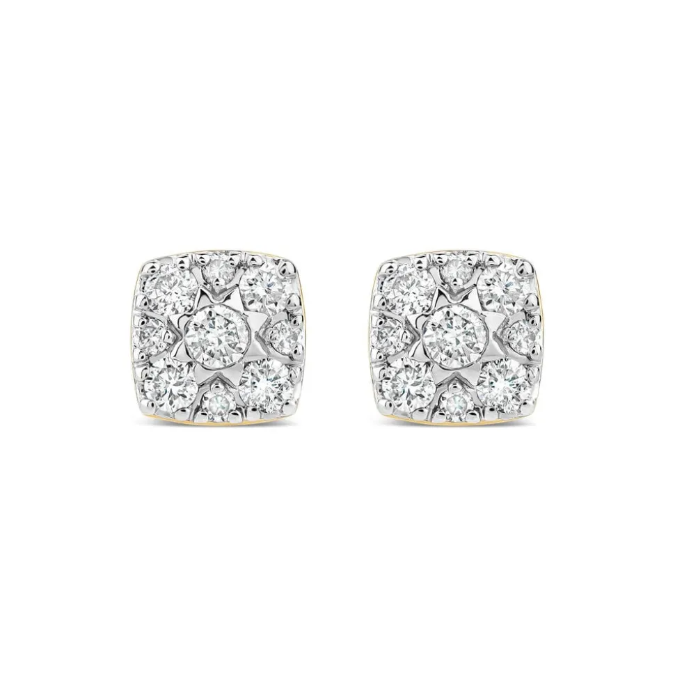 9ct Yellow Gold Square 0.25ct Diamond Cluster Stud Earrings