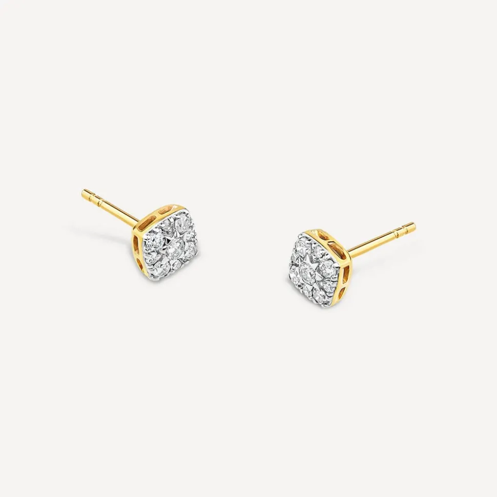 9ct Yellow Gold Square 0.25ct Diamond Cluster Stud Earrings