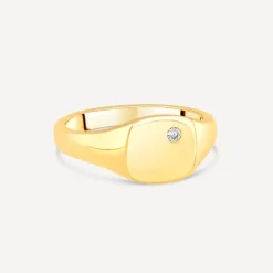 9ct Yellow Gold Square Diamond Set Signet Ring