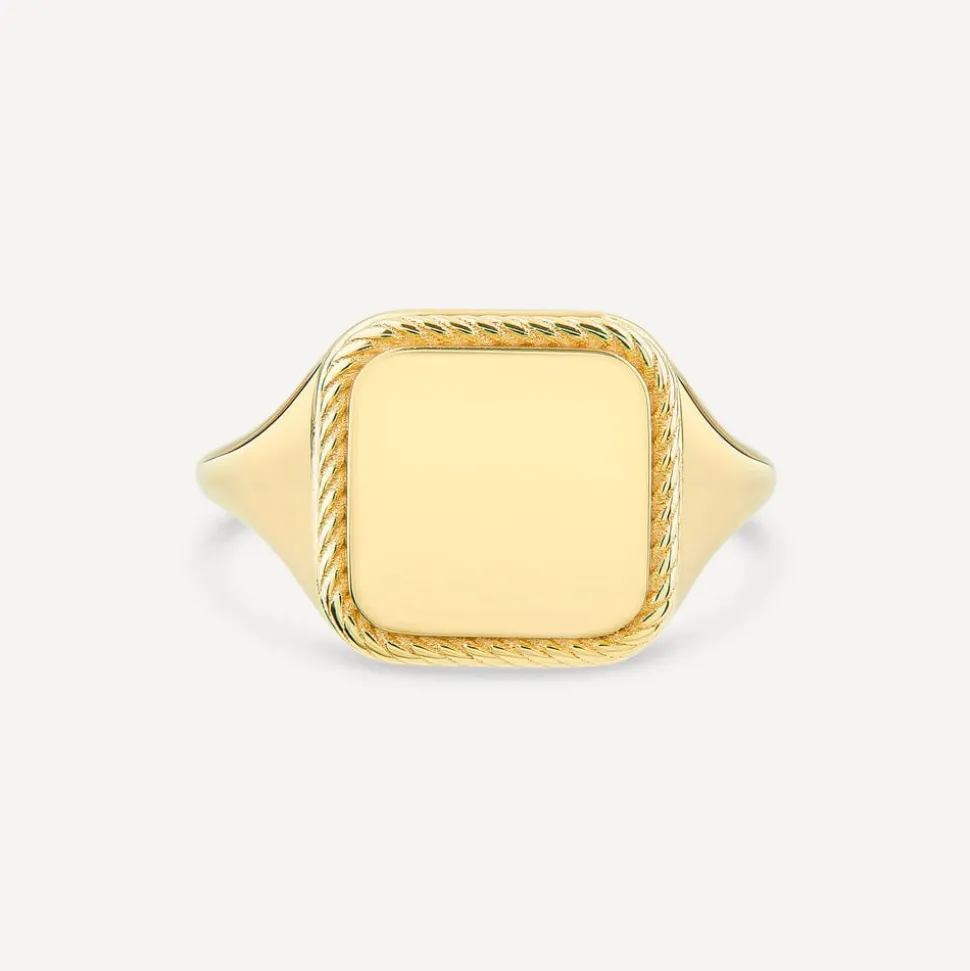 9ct Yellow Gold Square Rope Edge Signet Ring