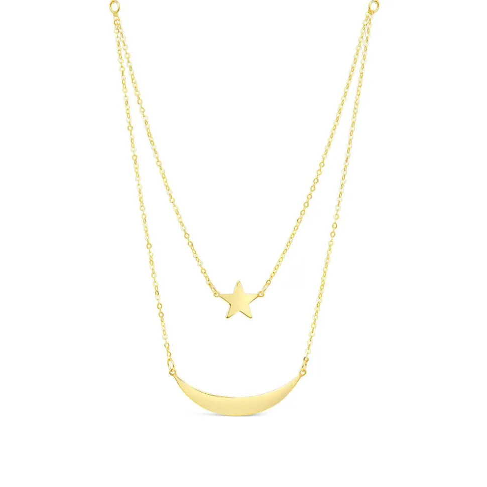 9ct Yellow Gold Star & Moon Double Layer Necklet