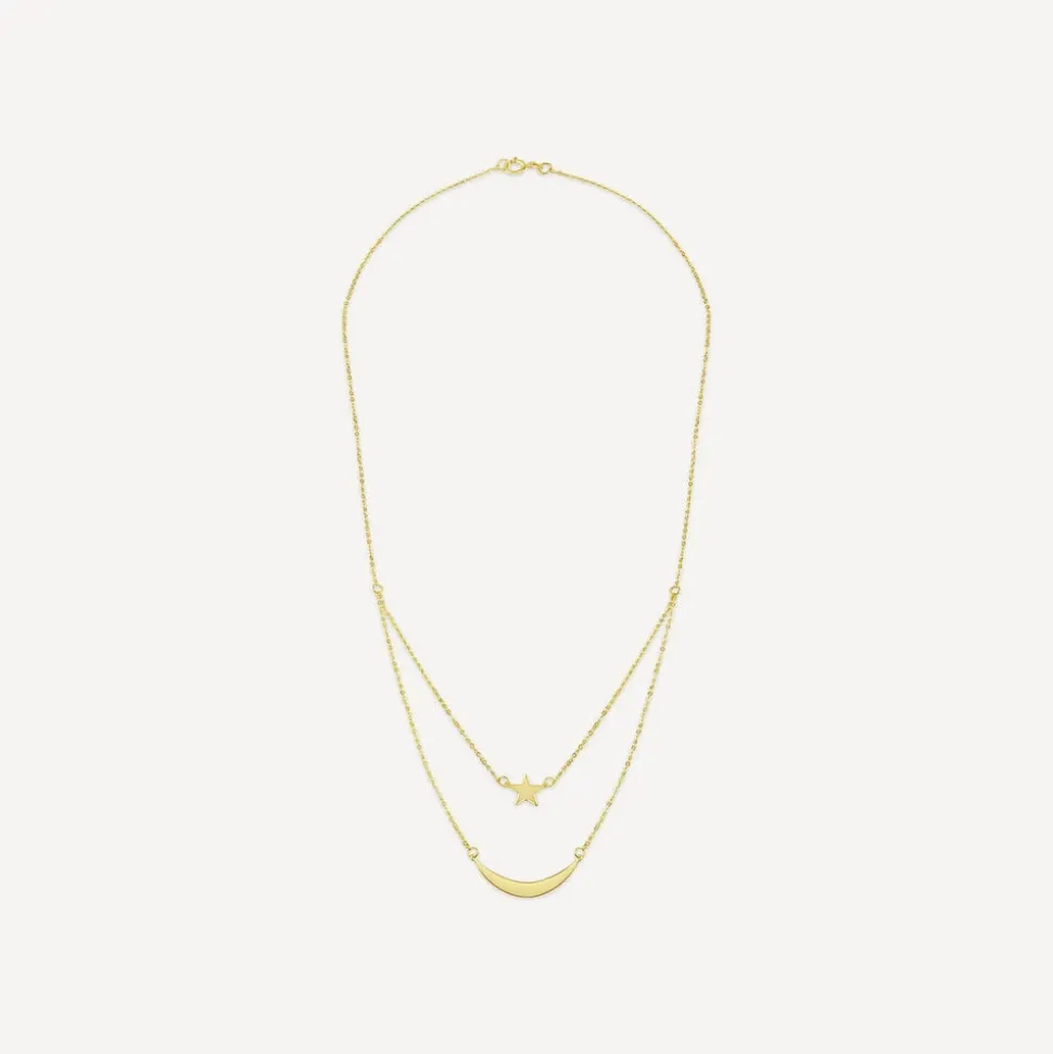 9ct Yellow Gold Star & Moon Double Layer Necklet