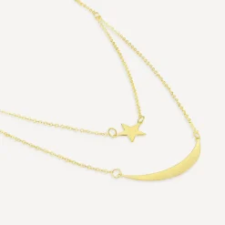9ct Yellow Gold Star & Moon Double Layer Necklet