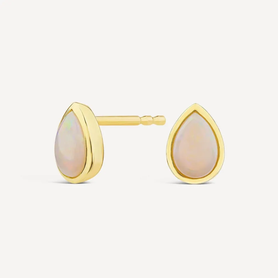 9ct Yellow Gold Teardrop Opal Gold Frame Stud Earrings