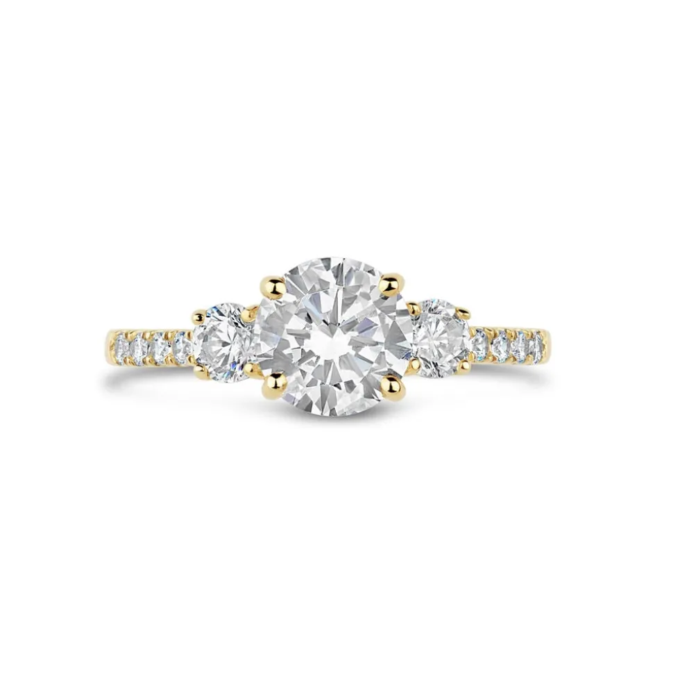 9ct Yellow Gold Three Stone Cubic Zirconia Shoulders Ring