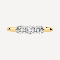 9ct Yellow Gold Three Stones 0.30ct Illusion Set Diamond Ring