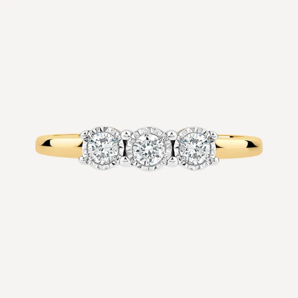 9ct Yellow Gold Three Stones 0.30ct Illusion Set Diamond Ring