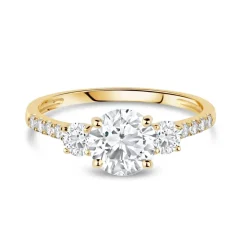 9ct Yellow Gold Three Stone Cubic Zirconia Shoulders Ring