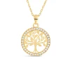 9ct Yellow Gold Tree Of Life in Cubic Zirconia Circle Pendant