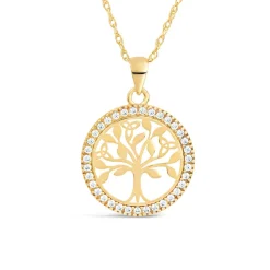9ct Yellow Gold Tree Of Life in Cubic Zirconia Circle Pendant