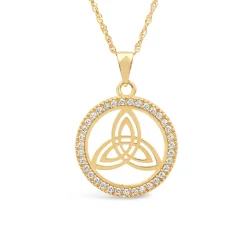 9ct Yellow Gold Trinity Knot in Cubic Zirconia Circle Pendant