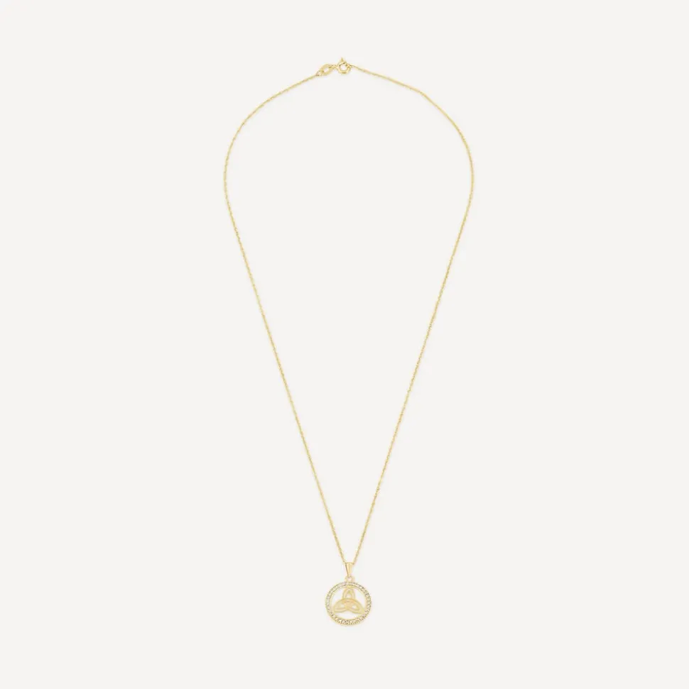 9ct Yellow Gold Trinity Knot in Cubic Zirconia Circle Pendant