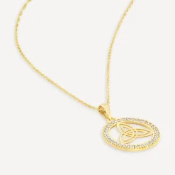 9ct Yellow Gold Trinity Knot in Cubic Zirconia Circle Pendant