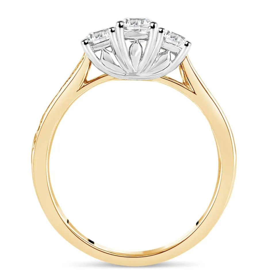 18ct Yellow Gold Tulip Setting Three Stone 1 Carat Diamond Ring