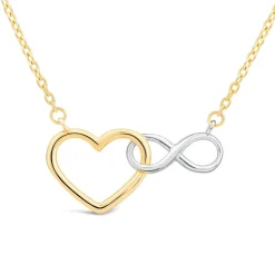 9ct Yellow Gold Two Colour Infinity Heart Interlocking Necklet