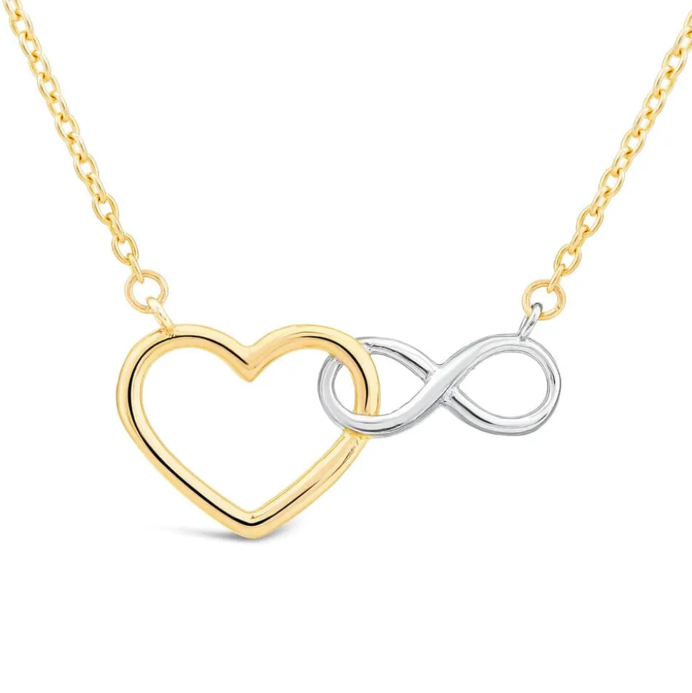 9ct Yellow Gold Two Colour Infinity Heart Interlocking Necklet