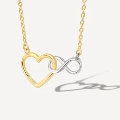 9ct Yellow Gold Two Colour Infinity Heart Interlocking Necklet