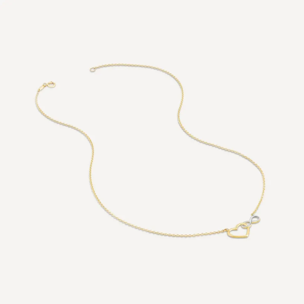 9ct Yellow Gold Two Colour Infinity Heart Interlocking Necklet