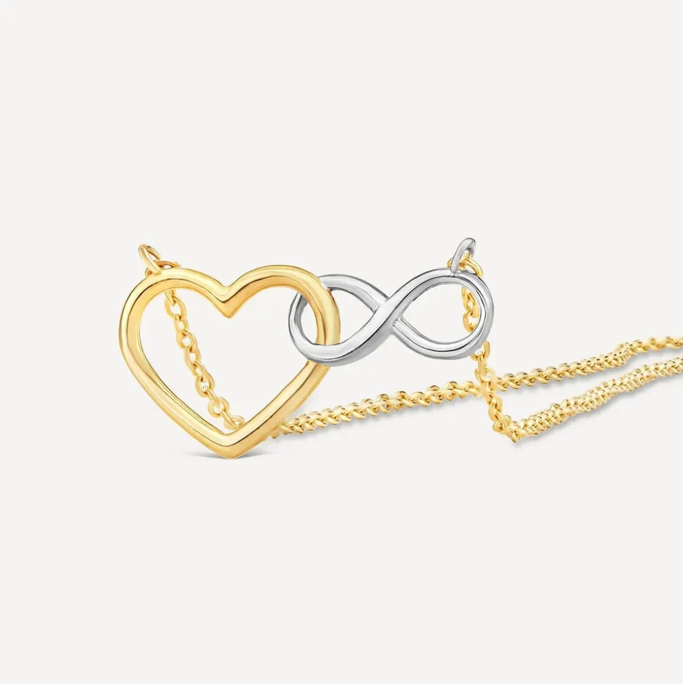 9ct Yellow Gold Two Colour Infinity Heart Interlocking Necklet