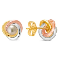 9ct Yellow, White and Rose Gold Pearl Earrings