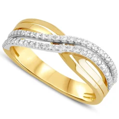 9ct Yellow&White Gold Two Row Cubic Zirconia Ring