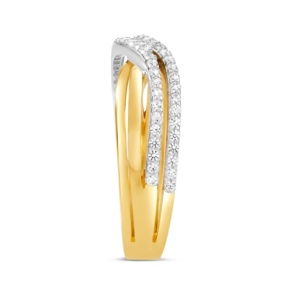 9ct Yellow&White Gold Two Row Cubic Zirconia Ring