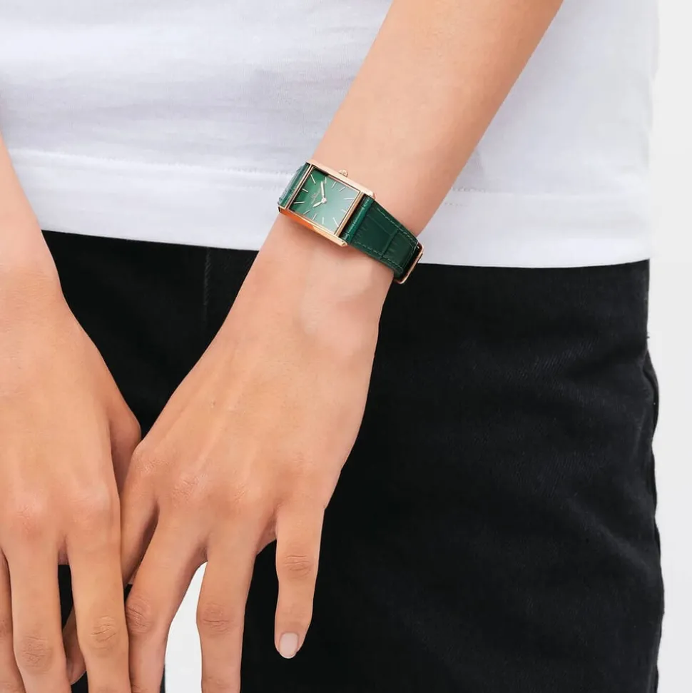 Daniel Wellington Bound 32x22mm Emerald Dial Green Crocodile Leather Strap Watch