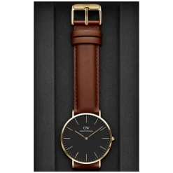 Daniel Wellington Clasic St Mawe's 40mm Black Dial Brown Leather Strap Watch