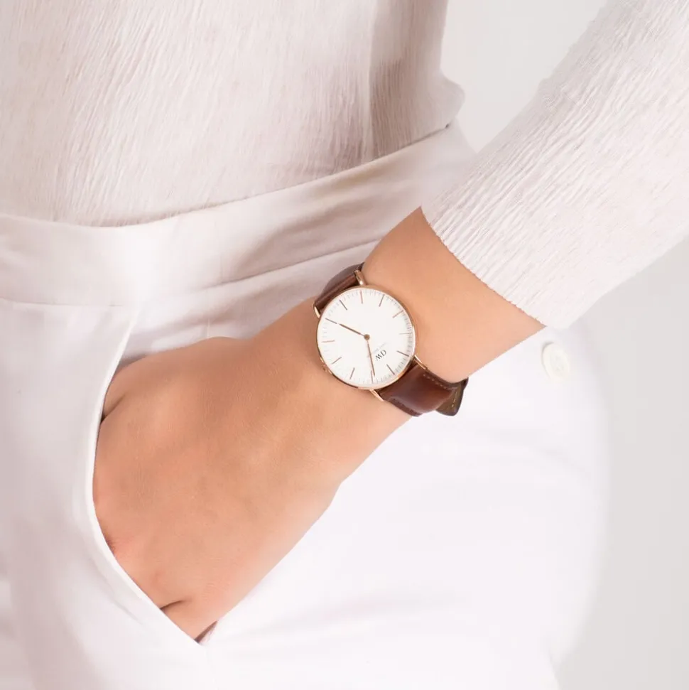 Daniel Wellington Classic St Mawes Lady rose gold-plated and brown leather strap watch