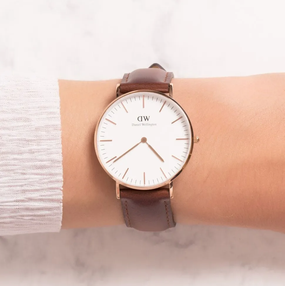 Daniel Wellington Classic St Mawes Lady rose gold-plated and brown leather strap watch