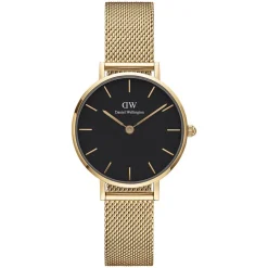 Daniel Wellington Evergold 28mm Black Dial Yellow Gold Case Mesh Bracelet Watch