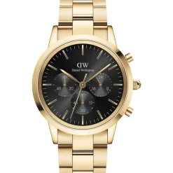 Daniel Wellington Iconic Chronograph 42mm Black Sunray Dial Yellow Gold Case Watch