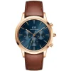 Daniel Wellington Iconic Chronograph 42mm Arctic Blue Dial Brown Strap Watch