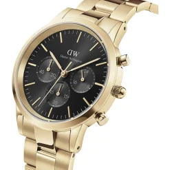 Daniel Wellington Iconic Chronograph 42mm Black Sunray Dial Yellow Gold Case Watch