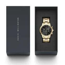 Daniel Wellington Iconic Chronograph 42mm Black Sunray Dial Yellow Gold Case Watch