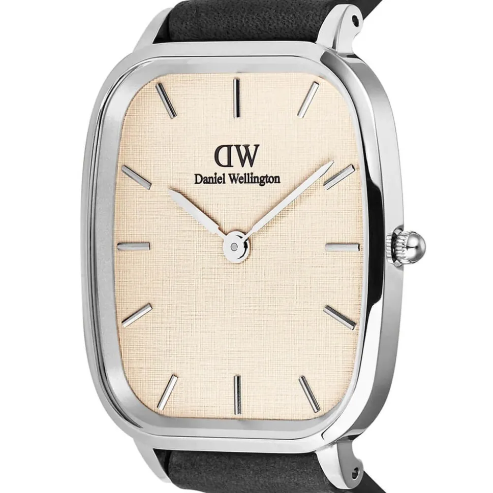 Daniel Wellington Marlon Sheffield Linen Silver 32x36.3mm Dial Leather Strap Watch