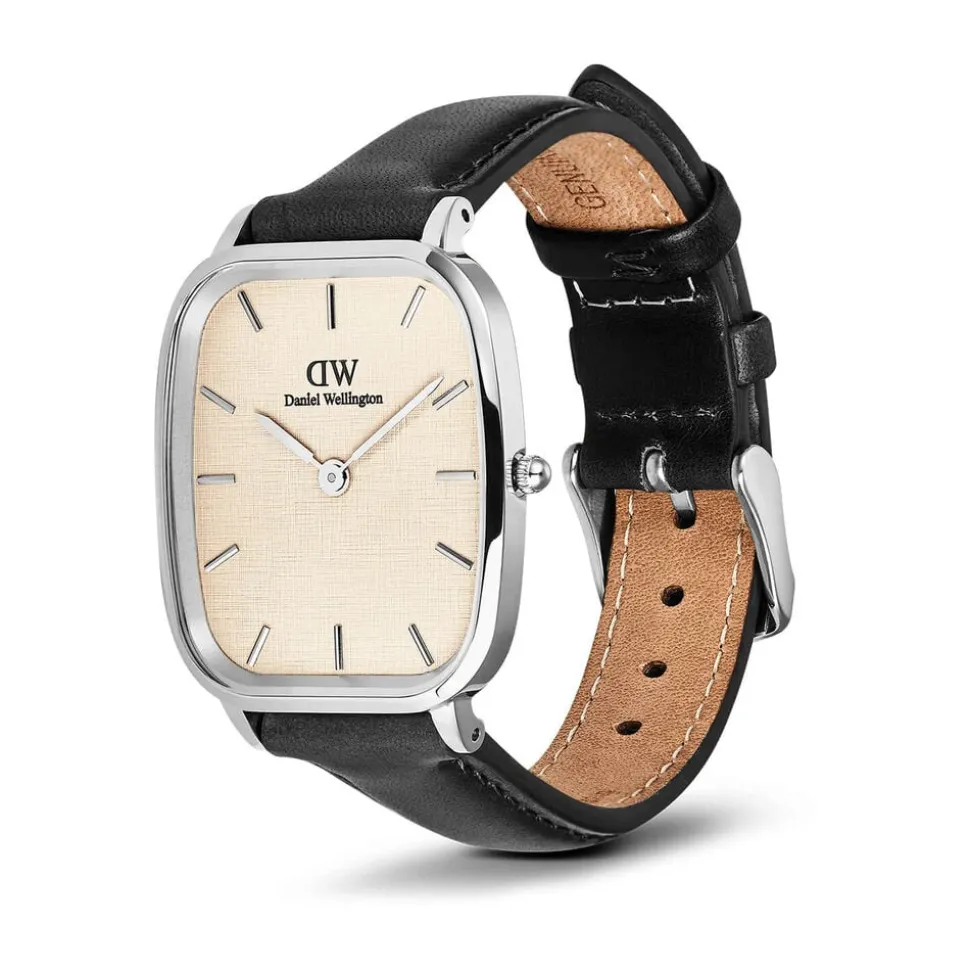 Daniel Wellington Marlon Sheffield Linen Silver 32x36.3mm Dial Leather Strap Watch
