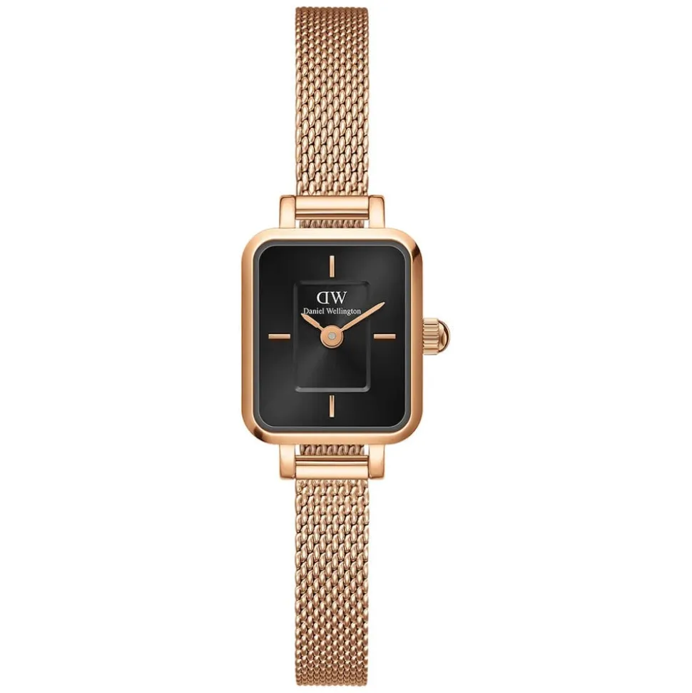 Daniel Wellington Micro 15,5x18mm Black Dial Rose Gold Mesh Bracelet Watch