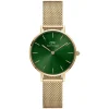 Daniel Wellington Petite Emerald 28MM Green Round Dial Yellow Gold PVD Case Mesh Bracelet Watch