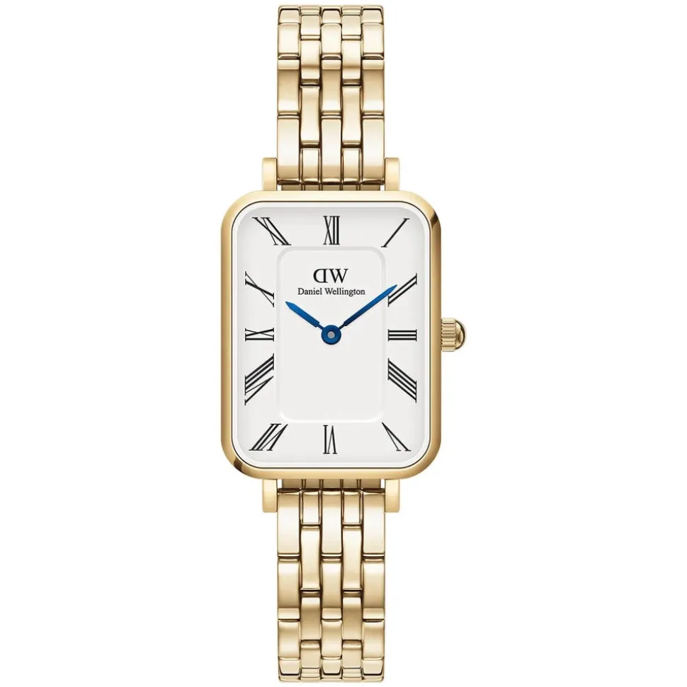 Daniel Wellington Quadro Roman Numerals 20x26mm White Dial 5-Link Gold PVD Bracelet Watch