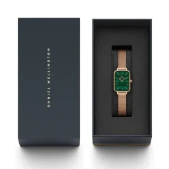 Daniel Wellington Quadro 20x26mm Pressed Melrose Mesh Malachite Dial Rose Gold Bracelet Watch