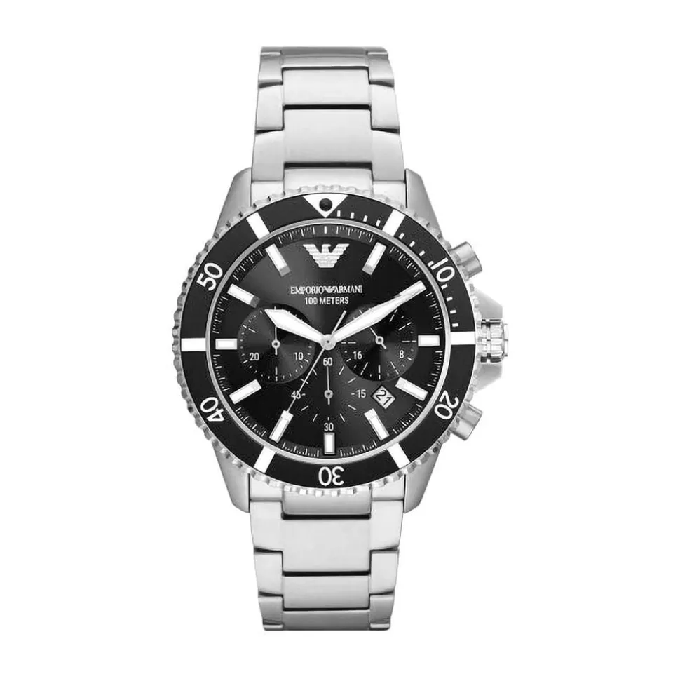 Emporio Armani Diver Chronograph 43mm Black Dial Steel Bracelet Watch