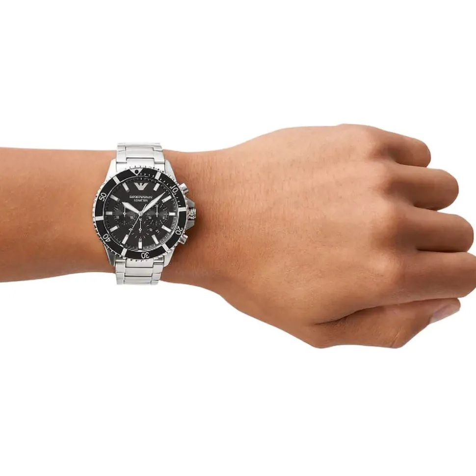 Emporio Armani Diver Chronograph 43mm Black Dial Steel Bracelet Watch