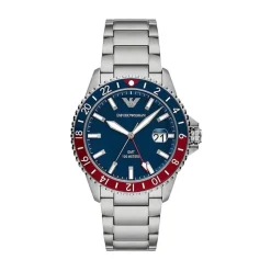 Emporio Armani Diver 42mm Blue Dial Red & Blue Bezel Steel Bracelet Watch