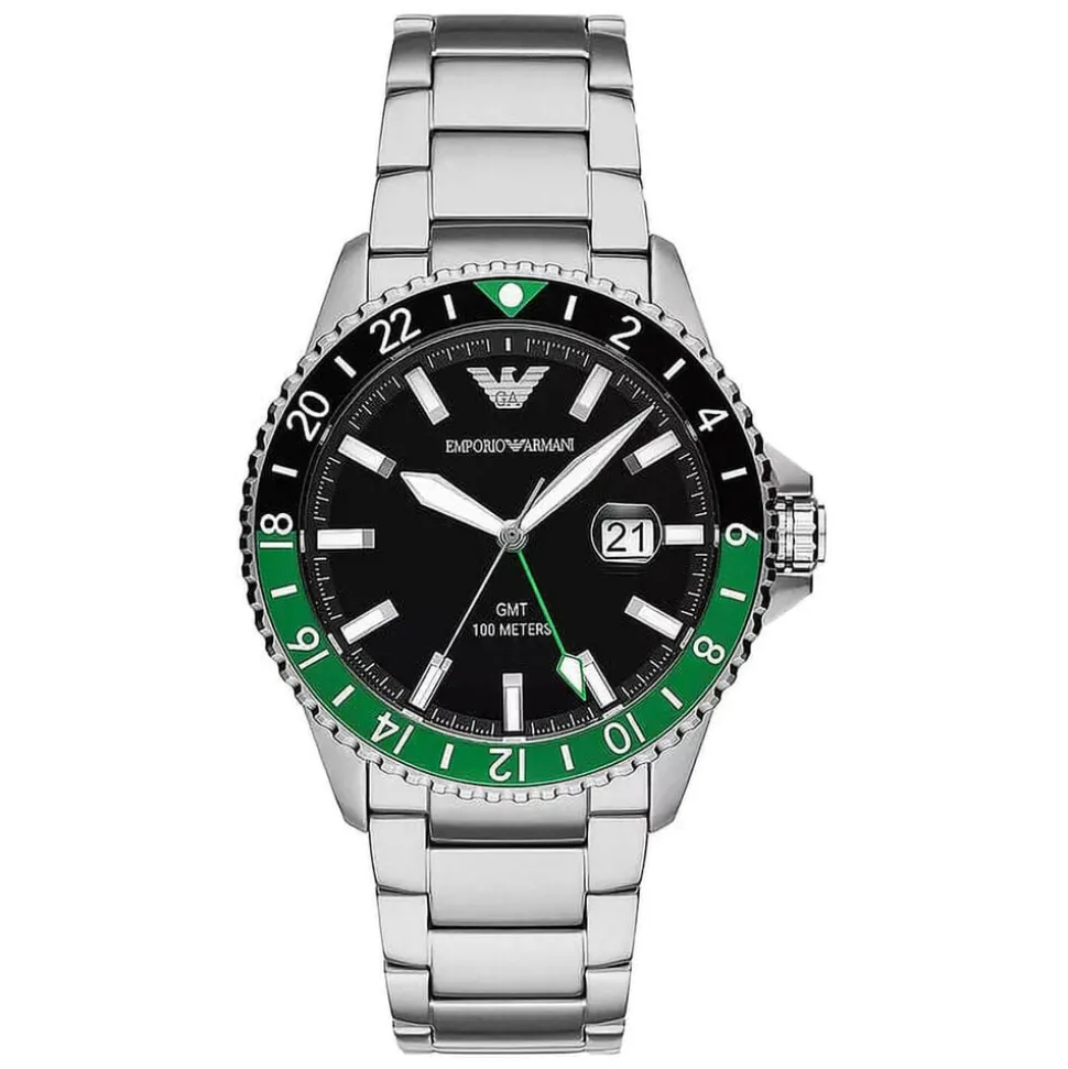 Emporio Armani Diver 42mm Black Dial Steel Bracelet Watch
