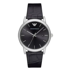 Emporio Armani Men’s Black Dial and Black Leather Strap Watch