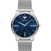 Emporio Armani Minimalist 42mm Blue Dial Mesh Steel Bracelet Watch
